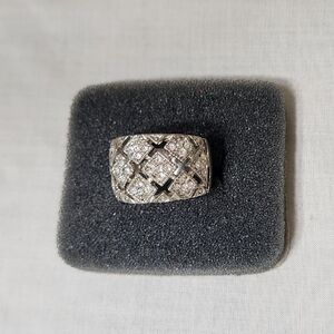 Wide Sterling Silver Swarovski Crystal Ring SZ 6.5